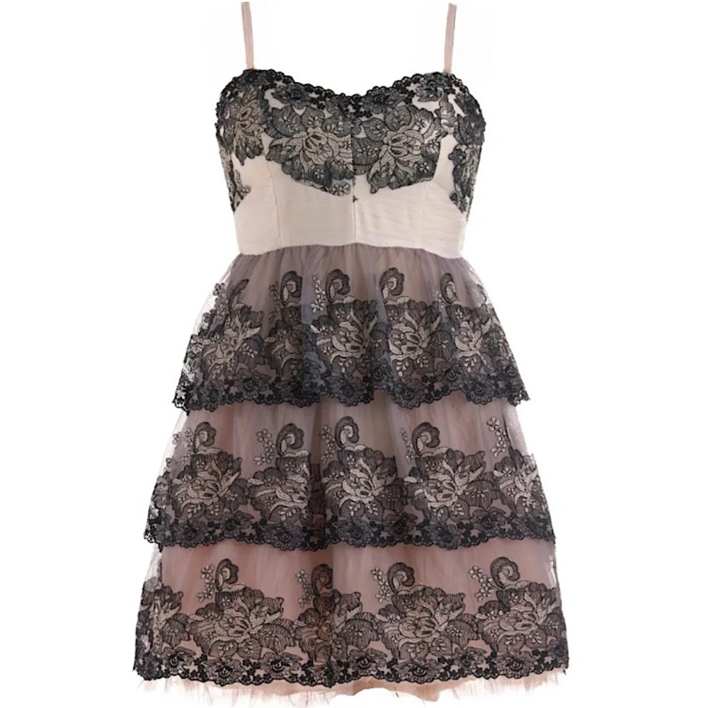 RICKETY RACK #128 Embroidered Lace Layered Mesh Special Occasion Dress SMALL